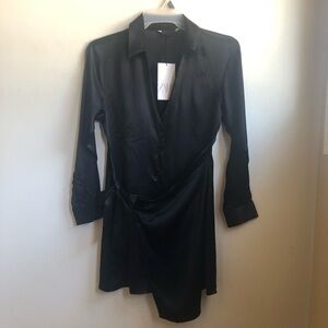Zara Elegant Black Satin Dress